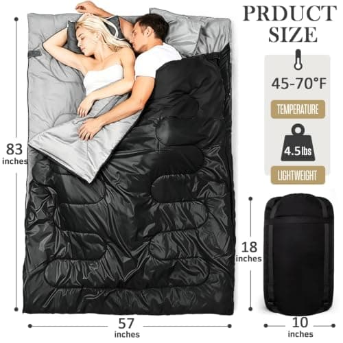 Double Sleeping Bag with 2 Pillows, Large Sleeping Bags for Adults and Kids — view 2