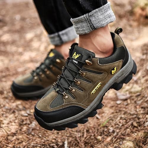 Women's Hiking Boots Men's Waterproof Walking Shoes Low Rise Breathable Trekking & Hiking Footwear Outdoor Backpacking Camping Trails Shoes (Dark Green-A,12) — view 4