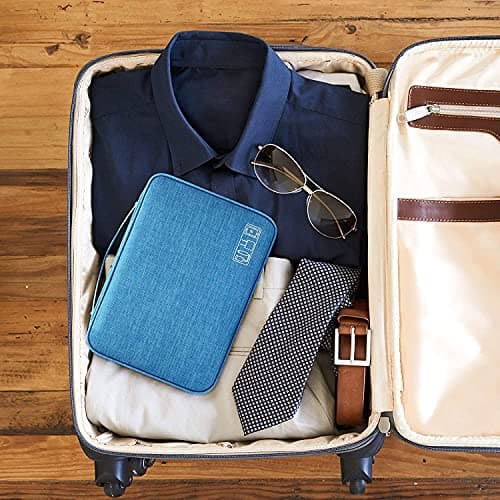 ACOPTON Travel Electronics Organizer, Waterproof Cable Organizer Bag for Electronic Accessories Double Layer Large Shockproof Cable Storage Bag for Cord, Power Bank, Tablet (Sky Blue) — view 6