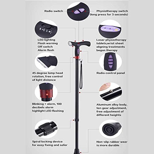 HUIMVNC LED Folding Walking Stick, Smart FM Radio Old Man Walking Stick Lighting Alarm Telescopic Musical Ultra Light Music Electronic Cane for Elderly,Crutches Times — view 5
