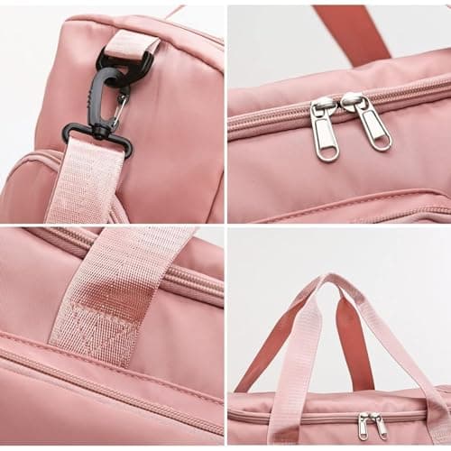 Mens Womens Sports Gym Bag Duffle Bag with Shoes Compartment, Water Resistant Holdall Hospital Bag for Swimming, Weekend Travel Bag Overnight Bag for Women (Pink) — view 4