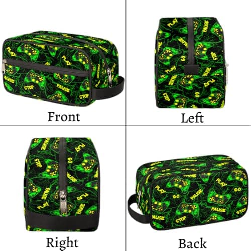 Travel Toiletry Bag for Boys Kids - Green Video Game Waterproof Hanging Dopp Kit for Men, Shaving Bag with Large Capacity for Bathroom, Sports, Shower — view 6
