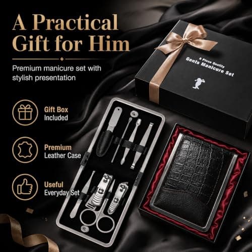 8 Piece Men's Manicure Set in Leather Travel Case – Complete Nail Care Grooming Kit with Clippers, Scissors & Tools – Portable Gift Set for Home & Travel (white) — view 5