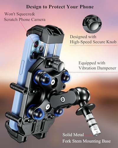 BRCOVAN Anti-Theft Motorcycle Fork Stem Phone Mount with Vibration Dampener — view 6