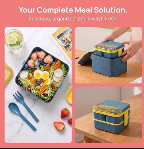 SXCCNW Bento Lunch Box Stackable, 1800ML Bento Box with Compartments (Blue) — view 5