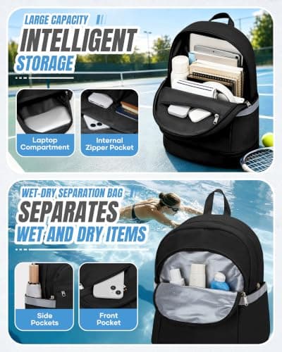 SZLX Gym Backpack for Women with Shoes Compartment & Wet Pocket Foldable Carry On Large Travel Laptop Backpack Waterproof Casual Daypack School Bag Sports Gym Bag for Swimming Yoga — view 6