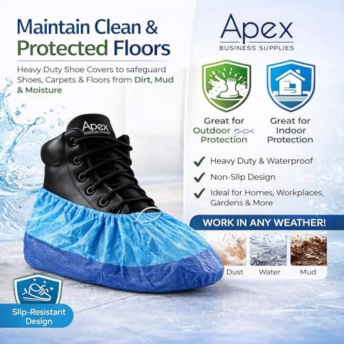 100 Pcs Reusable Waterproof Shoe Covers for Indoors & Outdoors – Non-Slip Heavy Duty Overshoes for Cleaning, Rain, Labs, Hospitals & Carpet Protection – Washable CPE/PP Boot Covers — view 3