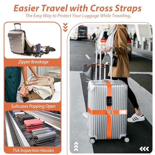 Linpr Adjustable Cross Luggage Straps with TSA Approved Locks, Orange — view 2