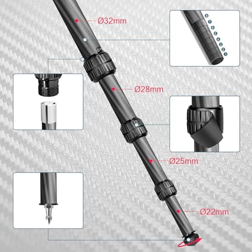 Manbily WZ-324PA Carbon Fibre Tripod for Camera, Shooting, 32mm Tube, with Picatinny to Arca Swiss Adapter 360° Ball Head — view 5