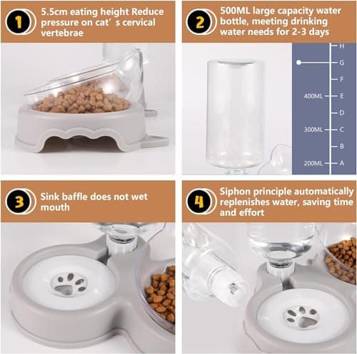 3-In-1 Cat Food and Water Bowl Set, Raised Cat Bowls With Stand, Double Cat Bowls with Water Dispenser for Pet, Food and Water Feeder for Small Medium Dogs Cats (Pink) — view 2