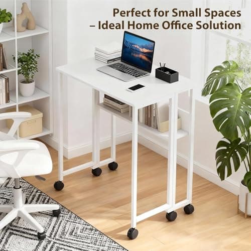 Aptliton Folding Desk, No Assembly Small Computer Desk, 80cm Portable Foldable Table for Small Spaces, Sturdy Home Office Writing Workstation for Bedroom, Study, Students (White) — view 5