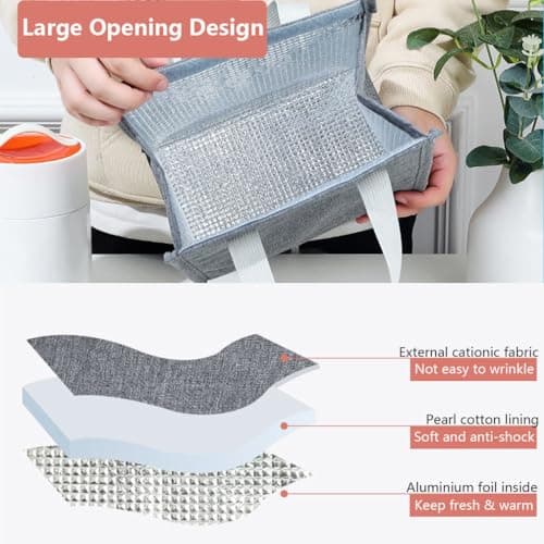 June Tech Insulated Lunch Tote Bag for Women Men Kids Adults - Reusable Thermal Cooler for Work School Picnic Travel (Black) — view 3