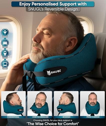 SNUGL Travel Pillow – Memory Foam Neck Pillow for Travel – Support Cushion for Airplane with Carry Bag & Clip - Holiday Essentials (Teal - Adult Small) — view 3