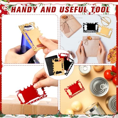 Cholemy 12 Pcs Credit Card Wallet Multitool 46 in 1 Metal Stainless Steel Survival Pocket Tool Bottle Opener MultiPurpose for Husband Boyfriend Adults Men (Black,Red,Gold) — view 4