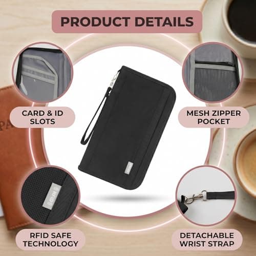 wellrun RFID Blocking Passport Holder,Travel Wallet for Family Trips,Waterproof Document Organizer for Passports,Cards,Cash,Tickets Pen,ID Holder,Compact Essentials Case,Black — view 3