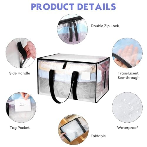 4 Pack Moving Bags - 69×36×38cm PE Waterproof Storage Bags with Zips — view 3