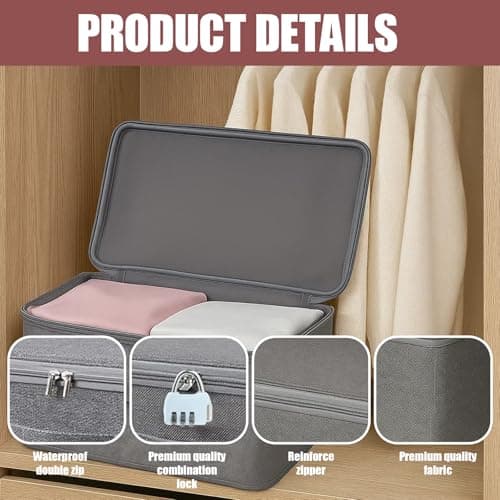 WonHey Lockable Storage Box with Combination Lock, Secure Fabric Large Lockable Storage Box for Valuables, Documents, Toys, and Seasonal Clothing, Home and Travel — view 3