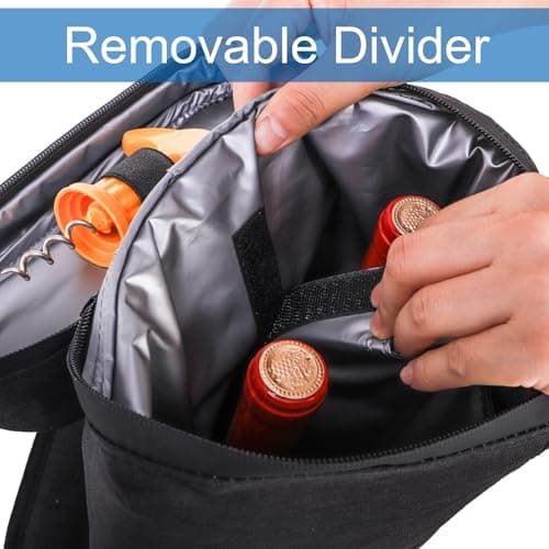 ZEAYEA 2 Bottle Wine Tote Carrier, Insulated Padded Wine Cooler Bag with Shoulder Strap, Portable Wine Tote Bag for Travel, Party, Christmas, Wine Tasting, Great Gift for Wine Lover — view 4