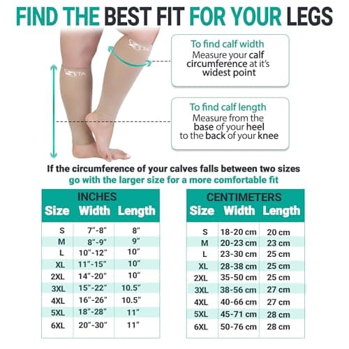 Zeta Wear Plus Size Support Leg Sleeve - Short Length, Wide Calf Compression, Great for Travel & Flights, Women Love Its Amazing Fit, Cotton-Rich Comfort & Soothing Relief, 1 Pair, 2XL, (Nude) — view 2