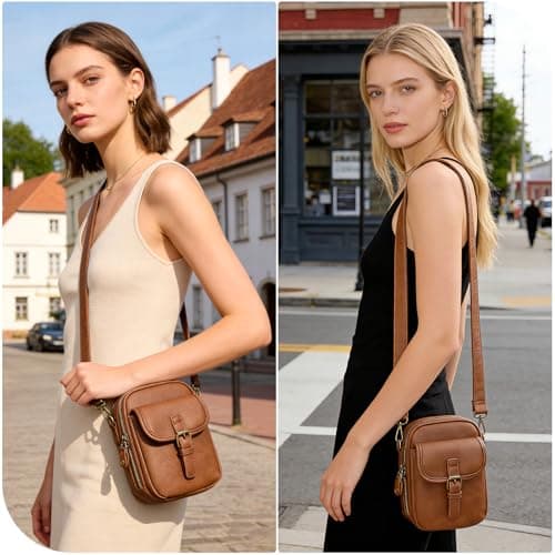 BAIGIO Small Cross Body Bag Women, Soft Vegan Leather Cross-Body Bags with Adjustable Strap, Shoulder Bags with Card Slots, Phone Bag Handbag Purse for Travel (Brown) — view 2