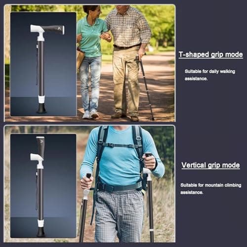 Nordic Walking Poles Telescopic Walking Lightweight T-handle Hiking Stick Adjustable Dual-purpose Hiking Poles For Women And Men, Black, 38~105cm — view 3