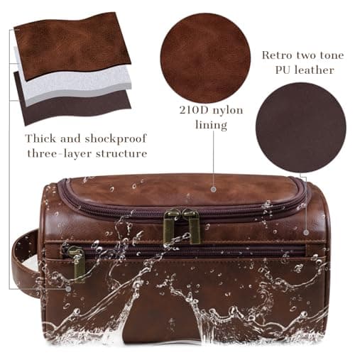 Personalized Leather Toiletry Bag for Men & Women, Custom Shaving Kit, Monogrammed Travel Bag, Premium Waterproof Toiletry Organizer, for Boyfriend, Husband, Dad, Groomsmen, Father's Day, Weddings — view 4