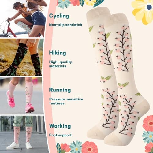 Zuimei 6 Pairs Compression Socks for Women Men 15-20 mmHg, Circulation Support Flight Travel Socks for Nursing Running Travel Hiking, Non Slip Athletic Stockings(L/XL) — view 2