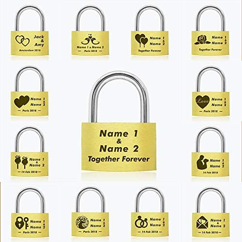 Personalised Engraved Padlock, Heart Padlock for Wedding, Anniversary, Valentine's, Travel, Love Locks with 3 Keys & Gift Box for Lovers(Linked Hearts) — view 3