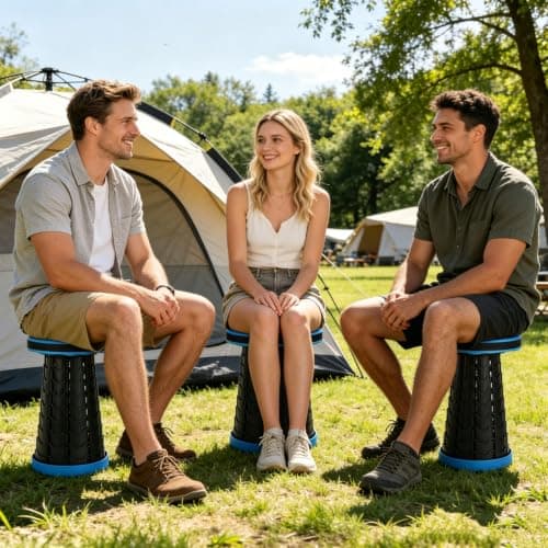 VidFair Portable Folding Stool,Heavy Foldable Chair 46cm Adjustable Height with Max Load 440lb Telescopic Portable Men and Women for Travel Camping Fishing BBQ Home Use(Blue-Black) — view 2