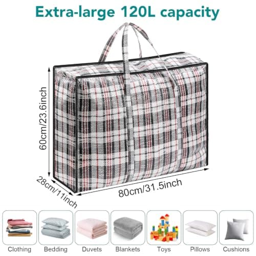 Dntorx 3 Pack XXL 120L Extra Large Laundry Bags With Zip 80x60x28CM, Black — view 2