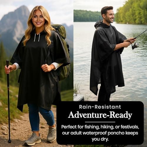 2 Pack Adult Raincoats - Waterproof Rain Coats for Men or Ladies - Reusable Poncho Festival Accessories - Black — view 6