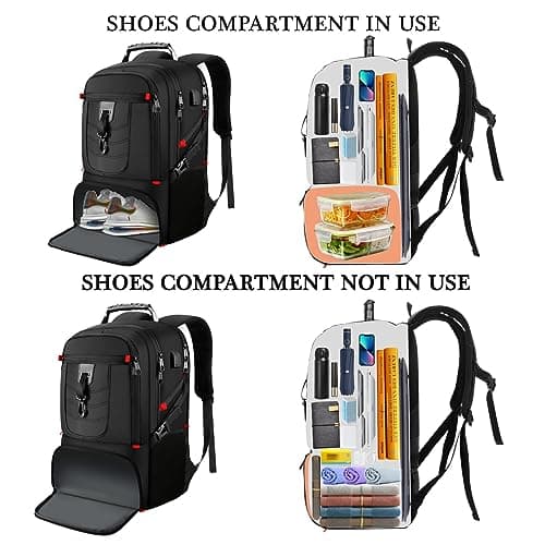 VESERI Backpack with Shoe Compartment,18.4in Laptop Bag for Travel Business,Sport Gym Bag for College School Bookbag for Men Women,Black — view 3