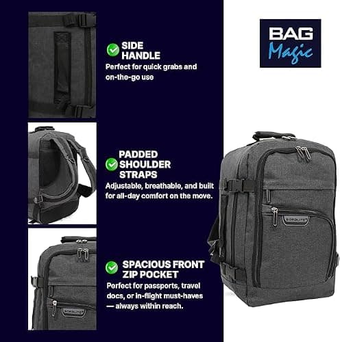 Bordlite Ryanair 40x20x25cm Underseat Cabin Backpack with Memory Foam Neck Pillow – Airline Approved Carry On Travel Bag for Ryanair, EasyJet & Jet2 – Lightweight Cabin Rucksack - Black — view 5