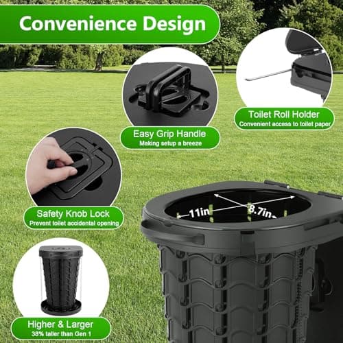 Large Portable Toilets for Adults, 18.6" H, Load 440Lb, Black — view 4
