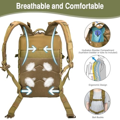 WOLT | Tactical Backpack for Men 45L Military Backpack Large 3 Day Molle Assault Pack Rucking Backpack for Survival Hiking, Khaki — view 6