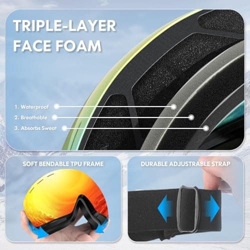 DADA-PRO Ski Goggles Mens Women Skiing Goggles Adults Over Glasses OTG Anti Fog Frameless For Snowboard Jet Snow 100% UV Protection Helmet Compatible (Orange) — view 5