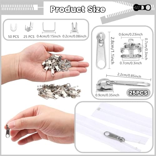 DOITEM 25Pcs Silver Zipper Repair Kit Zippers Replacement 3# Zipper Pull Rescue Kit for Clothing Jackets Purses Luggage Backpacks — view 2