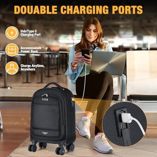 Ponhog Wheeled Backpack - 15.6 Inch Laptop Travel Backpack with 4 Spinner Wheels, Flight Approved Trolley Rucksack for Women & Men, Cabin Approved Carry On Luggage,Black — view 6