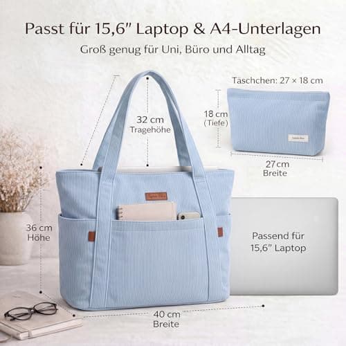 Captain Blues Tote Bag for Women with Zip, Large Capacity Work Bag with Compartments & Pockets, Soft Cotton Lining, for College, Teacher, Uni, School, Travel, Shopping (Blue) — view 2