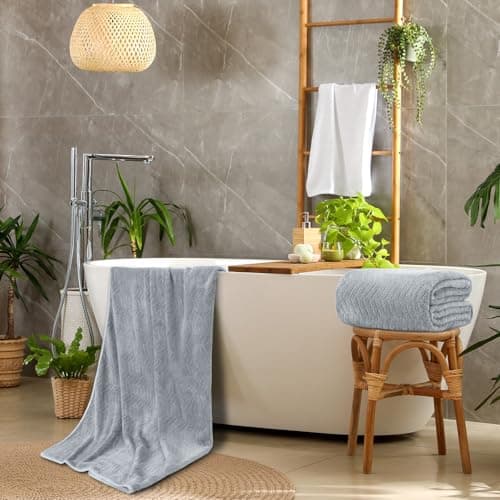 SmoothNovelty 4 Pack 40 x 80 Inch Jumbo Extra Large Bath Sheet Towels Set, Oversized Quick Dry Coral Fleece Bath Sheet Absorbent and Soft Lightweight Towels for Home, Gym, Travel, Beach (Light Gray) — view 6