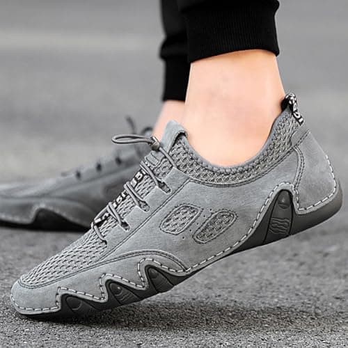 Men's Driving Shoes Breathable Mesh Slip On Walking Sneakers Lightweight Casual Trainers with Flexible Rubber Sole for Travel Driving Work Outdoor Hiking Road Trips Daily Walking (Grey,7) — view 3
