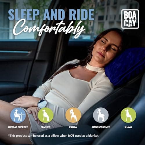 BOACAY Packable Travel Blanket for Aeroplane, Car - Compact Office Blanket - Portable Pillow for Adults, Children with Case, Luggage Sleeve, Backpack Clip — view 6