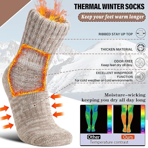Sandsuced Merino Wool Thermal Boot Socks for Women Men Winter Warm Cosy Thick Hiking Walking Socks 3 Pairs Christmas Stocking Fillers (Assoretd B,M) — view 3
