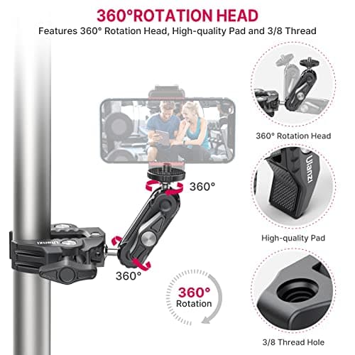Ulanzi Super Clamp Camera Clamp Mount with Phone Holder and 360° Ballhead Magic Arm Adapter with 1/4" & 3/8" Thread — view 2