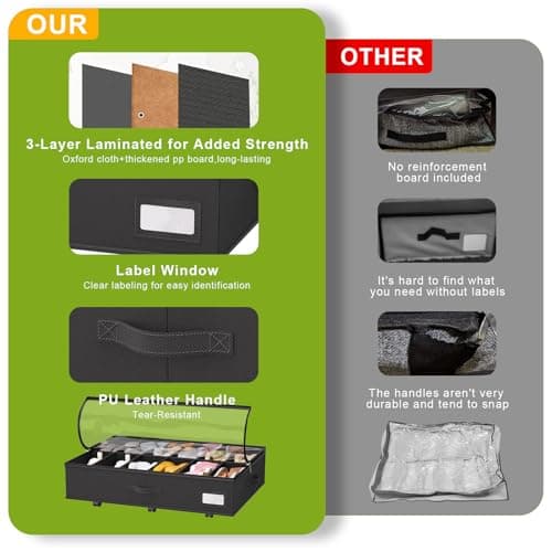 VERONLY Under Bed Shoe Storage Organiser with Wheels for Closet Fits 24 Pairs- Sturdy Underbed Shoe Storage Box Bins,Set of 2 (Black) — view 6