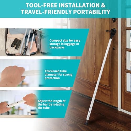 WENLISELL Adjustable Door Security Bar, 50-132cm — view 5