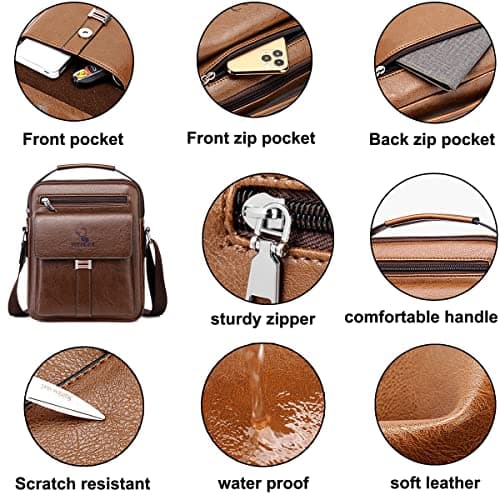 A-QMZL Men's Shoulder Bag Messenger Bag PU Leather Business Travel Crossbody Pack Satchel Side Bag Casual Handbags men's bag for Working HikingTraveling Daily Use (dark brown) — view 4