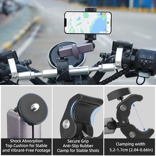 BRDRC Pocket 3 4 4P Camera Bike Mount Clamp Motorcycle Handle Holder for Insta360 X6/X5/X4/Ace Pro 2/Go 3S, DJI Osmo Pocket 4/4P/3/Mobile 8/7/Action 6 5 Pro 4 3, GoPro Hero/Max/Mini Accessories — view 4
