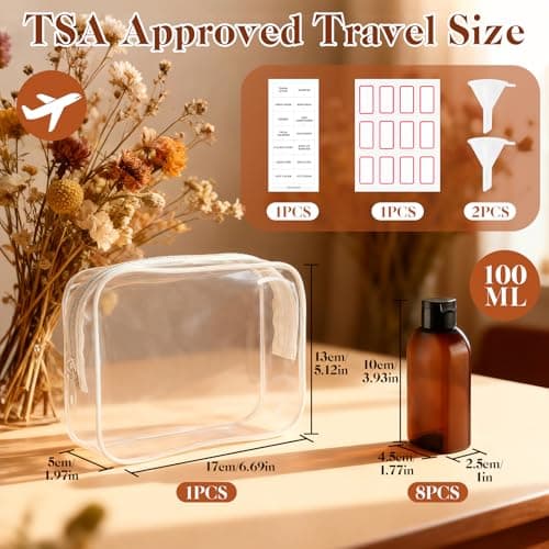 Bohoray 8pcs 100ml Travel Bottles for Toiletries - Leak Proof TSA Approved Travel Containers with Dual Funnel, Labels & Bag - Ideal for Cruises, Carry-on, Cosmetic Liquids & Skincare (8 Pack) — view 2