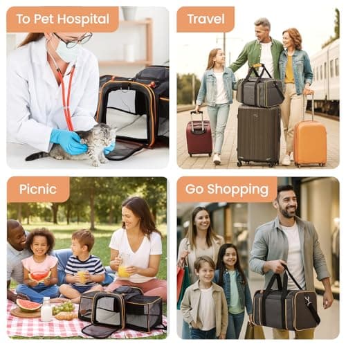 Soft Sided Portable Cat Carrier with Extendable Space & Fleece Bed Foldable Pet Carrier for Cats/Small Dog/Bunnies With Adjustable Shoulder Strap & Removable Mat (Orange) — view 5